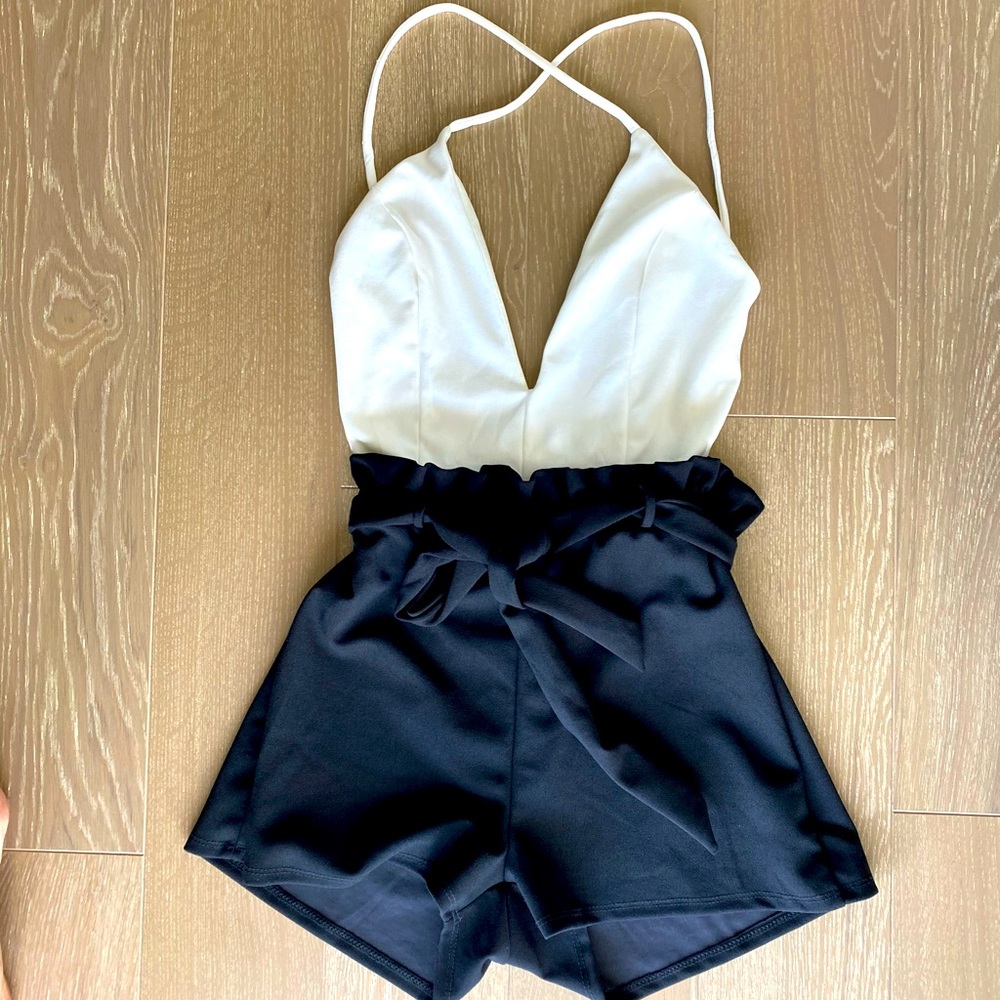 Backless Romper Black and White